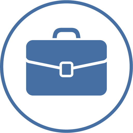 Briefcase in a blue circle